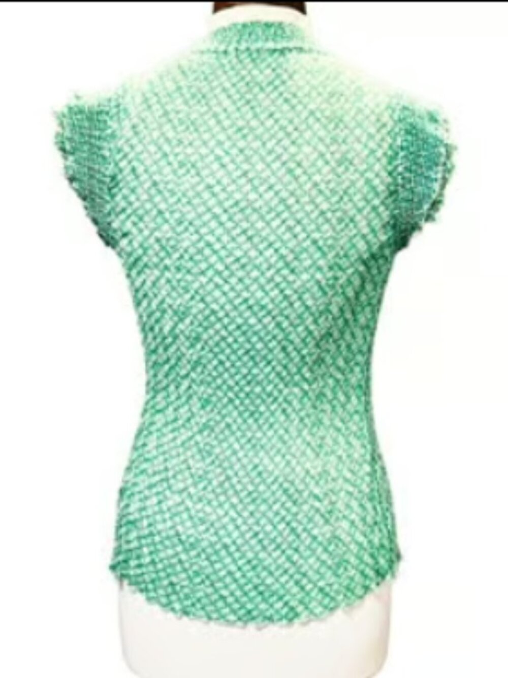 DKNY Ribbed Green Short Sleeve Top Golden Tips Stretchy Lined Blouse Small - Picture 2 of 4